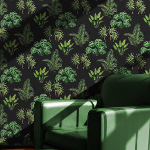 Papel Pintado La vegetación tropical en el patrón negro