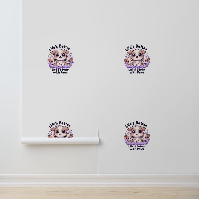 Papel Pintado La vida es mejor con el diseño de perros adornados (Solicitud)
