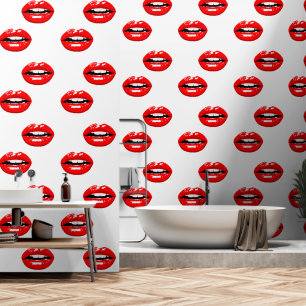 Papel Pintado Labios Rojos Brillantes Color Personalizado Blanco
