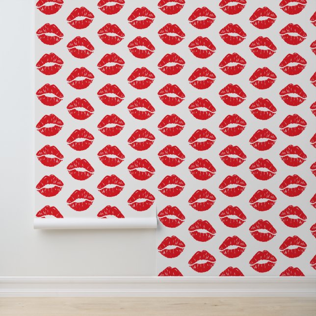 Papel Pintado Labios Rojos, Labios Rojos, Beso, Patrón De Labios (Solicitud)