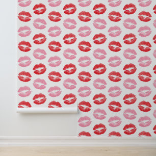 Papel Pintado Labios rojos y rosados, patrón de labios, labios,