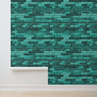Papel Pintado Ladrillos azules verde azulados Gris Patrones sin