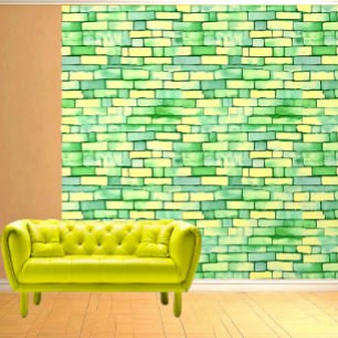 Papel Pintado Ladrillos de color de agua Patrones verdes de colo