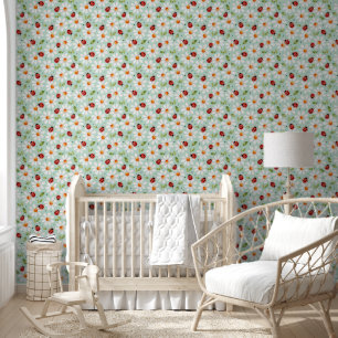 Papel Pintado Ladybug Daisy Nursery Kids Bedroom Mint
