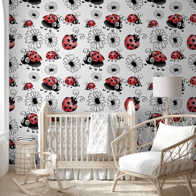 Papel Pintado Ladybugs Y Flores Grandes (Niños)