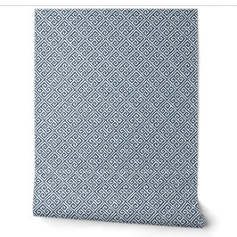 Papel Pintado Lago Azul y Blanco Patrón de Llave Griega