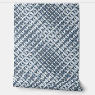 Papel Pintado Lago Azul y Blanco Patrón de Llave Griega