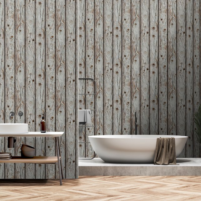 Papel Pintado Lámina de madera de limewash rústico bosque al air (Baño)