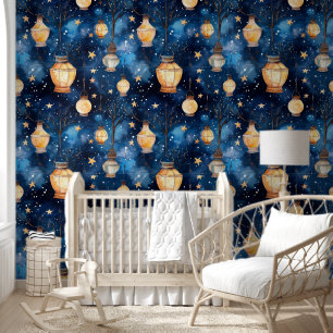 Papel Pintado Lámparas de naranja de cielo azul noche