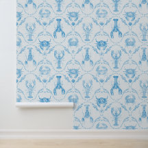 Langosta y cangrejos preppy costeros en azul claro