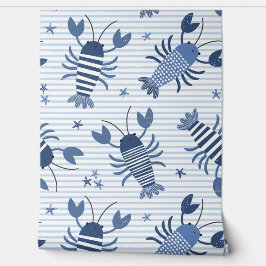 Papel Pintado Langostas con toallita azul claro y franja blanca