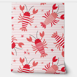 Papel Pintado Langostas cortas en franja rosa claro y blanca