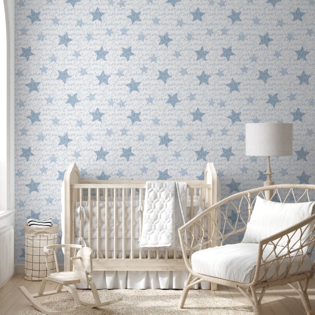 Papel Pintado Las Estrellas de Amor Azul Francesas Cubriendo la  (Niños)