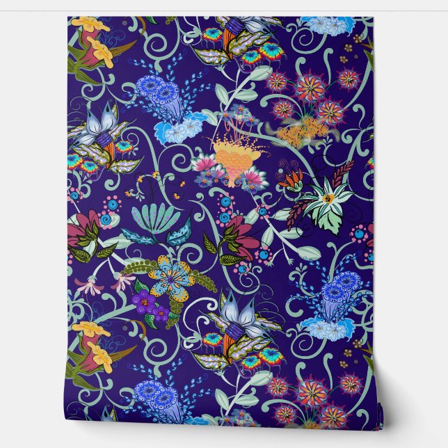 Papel Pintado Las Flores de las Azules Brillantes Hermosas (Desenrollar)