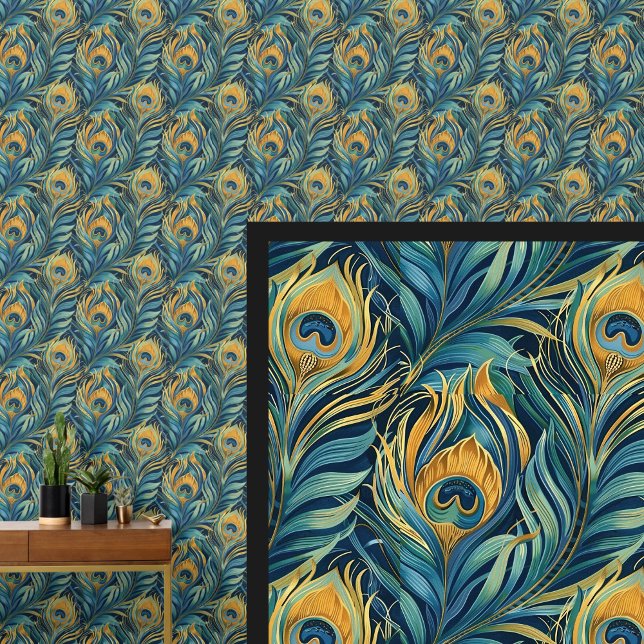 Papel Pintado Las plumas Aqua & Gold Peacock (Subido por el creador)
