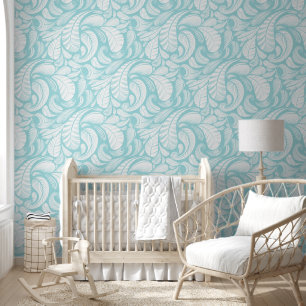 Papel Pintado Las plumas blancas en azul de bebé suave