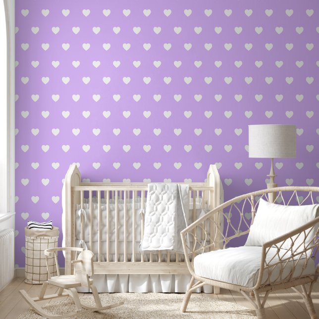 Papel Pintado Lavanda Con Patrón De Corazón Blanco (Niños)