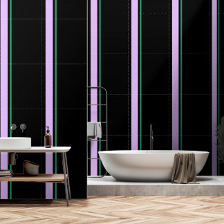 Papel Pintado Lavanda + raya vertical verde negro