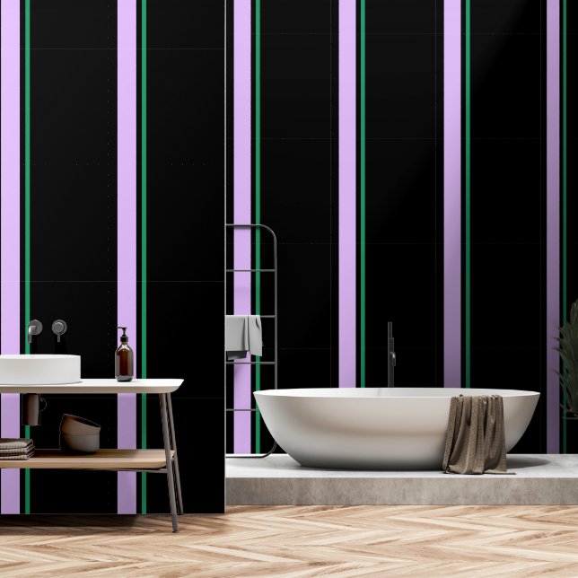 Papel Pintado Lavanda + raya vertical verde negro (Baño)