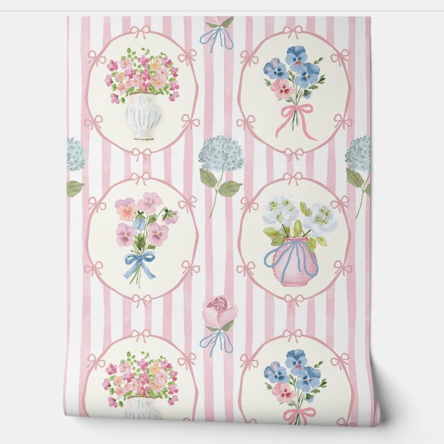 Papel Pintado Lazo de flores rosadas (Desenrollar)