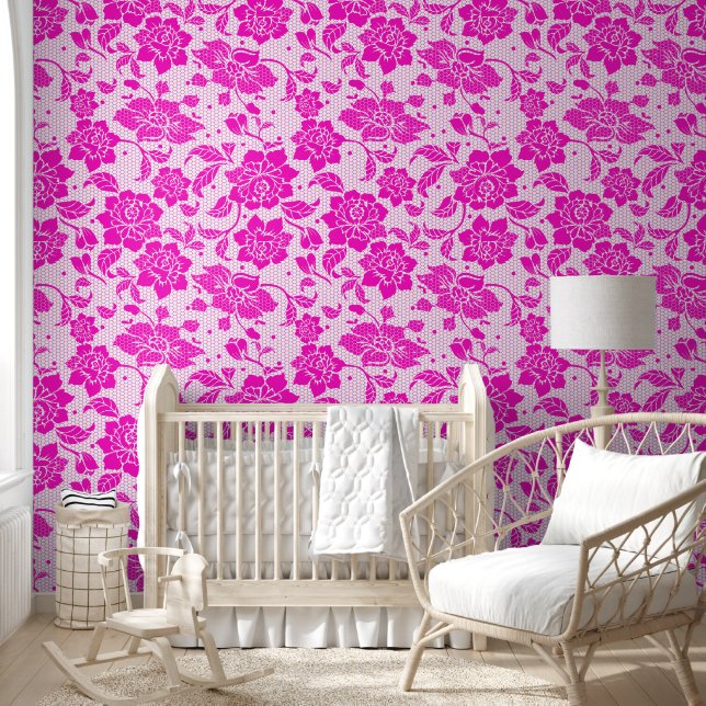 Papel Pintado Lazo floral rosado de bonito (Niños)