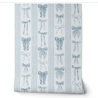Papel Pintado Lazos azules polvorientos y encaje con rayas verti