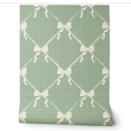 Papel Pintado Lazos Coquette Estampado de Gingham Crema Verde Sa