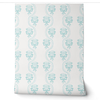 Papel Pintado Lazos de franja floral Cottagecore - Verde azulado