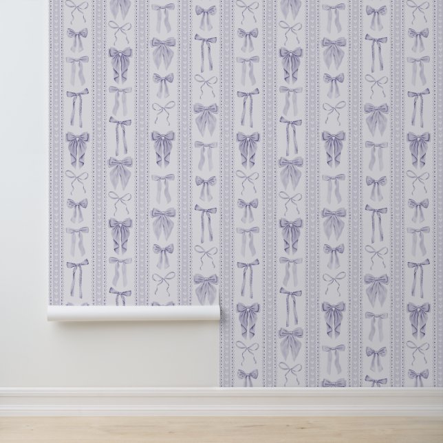 Papel Pintado Lazos de lila con rayas verticales de encaje (Solicitud)