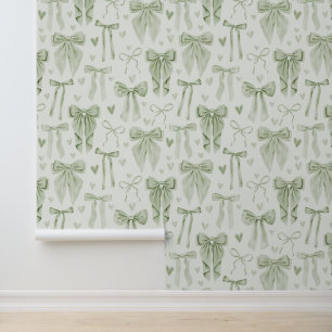 Papel Pintado Lazos y Corazones Verde Salvia Guardería