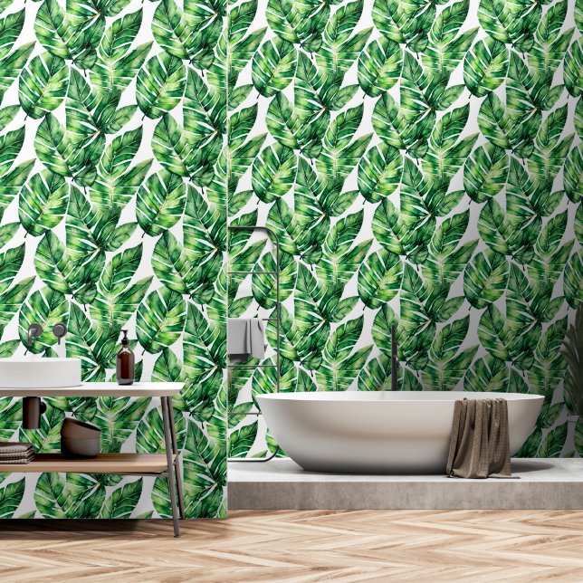 Papel Pintado Leaf monstera evergreen patrón jungla spa (Baño)