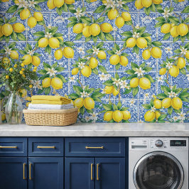 Papel Pintado Lemon Blue French Country Watercolor Tile