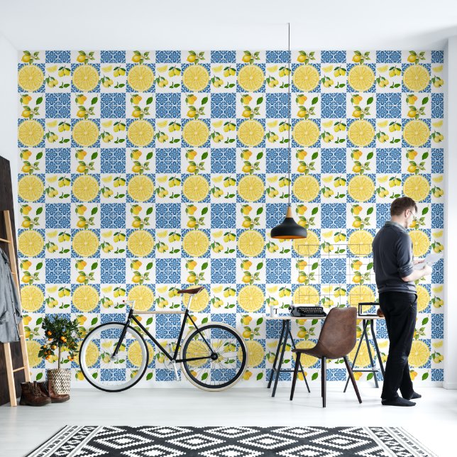 Papel Pintado Lemon Mediterranean French Country Tile Pattern (Sala de estar)