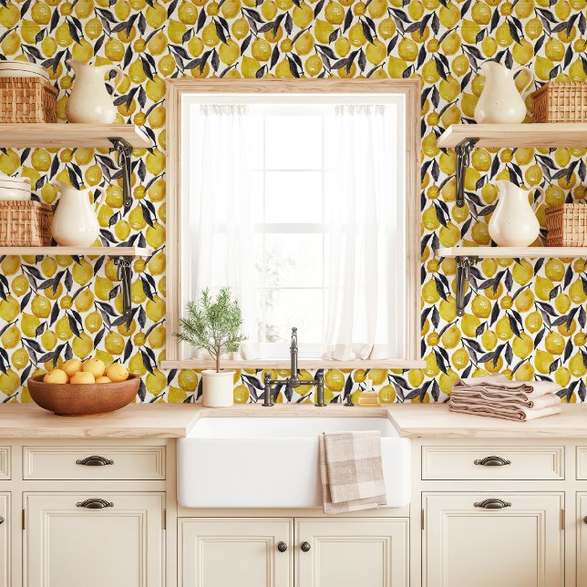 Papel Pintado Lemones acuarelas y hojas grises (Subido por el creador)