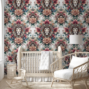 Papel Pintado León bohemio y majestad floral