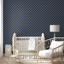 Papel Pintado Leopard Botanical Watercolor Navy Blue Boy Nursery