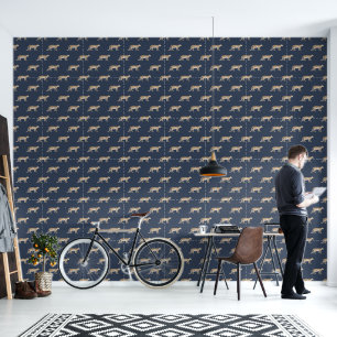Papel Pintado Leopard Botany Blue Tan Nature Watercolor