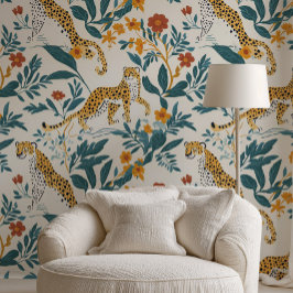 Papel Pintado Leopardo con hojas tropicales