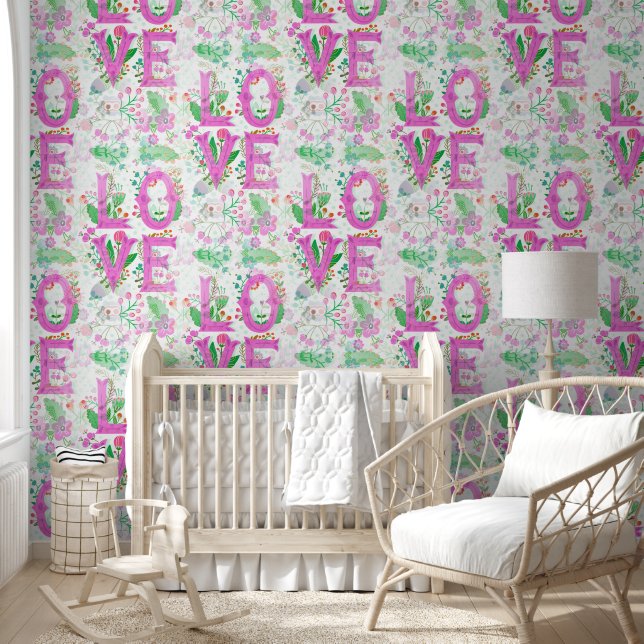Papel Pintado Letras de amor floral - Patrón sin foco 2 (Niños)