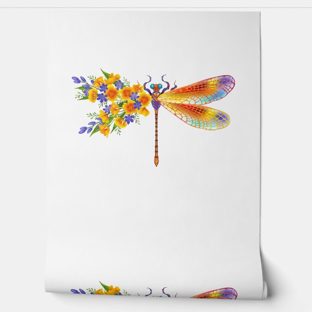 Papel Pintado Libélula de Flor Amarilla (Desenrollar)