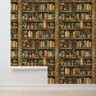Papel Pintado Libros de Acuarela de Biblioteca Botánica Encantad