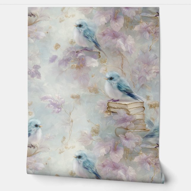 Papel Pintado Libros de época y Bluebirds (Desenrollar)