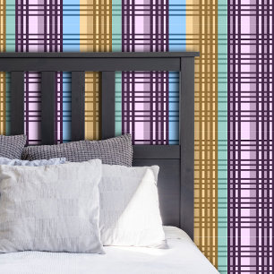 Papel Pintado Lila Azul Amarillo Verde Cuadro Patrón Elegante