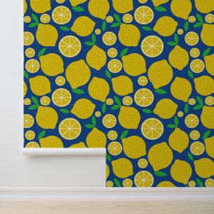 Papel Pintado Limón Amarillo Patrón sobre Azul