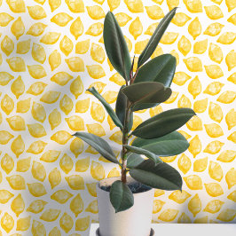 Papel Pintado Limón cítrico mediterráneo acuarela amarilla blanc