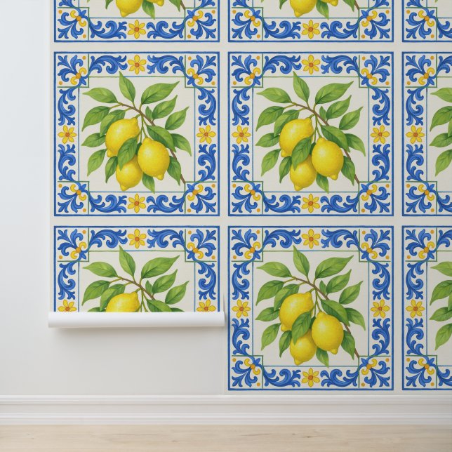 Papel Pintado Limon Tile Azul Mediterráneo (Solicitud)