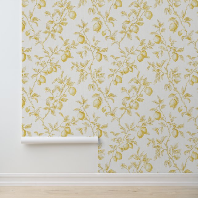 Papel Pintado Limoncillos Amarillos Blancos Elegantes (Solicitud)