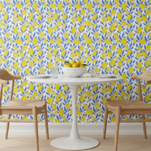 Papel Pintado Limoneros Azul Mediterráneo