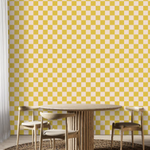 Papel Pintado Lindo Divertido Moderno Ajedrezado Amarillo Geomét