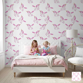 Papel Pintado Lindo Unicornio Rosa de Dibujos Animados